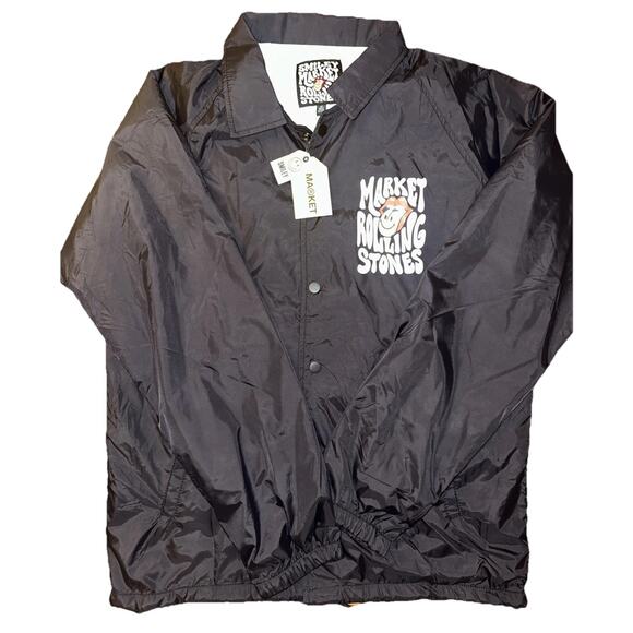 Market Smiley Jacket Rolling Stones Medium Jacket Black New With Tags - Picture 1 of 13